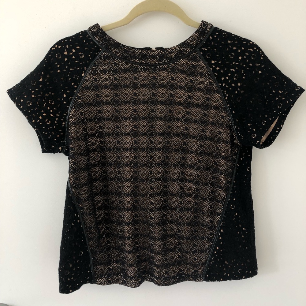 Lace Blouse black & champagne zipper F21 Small
